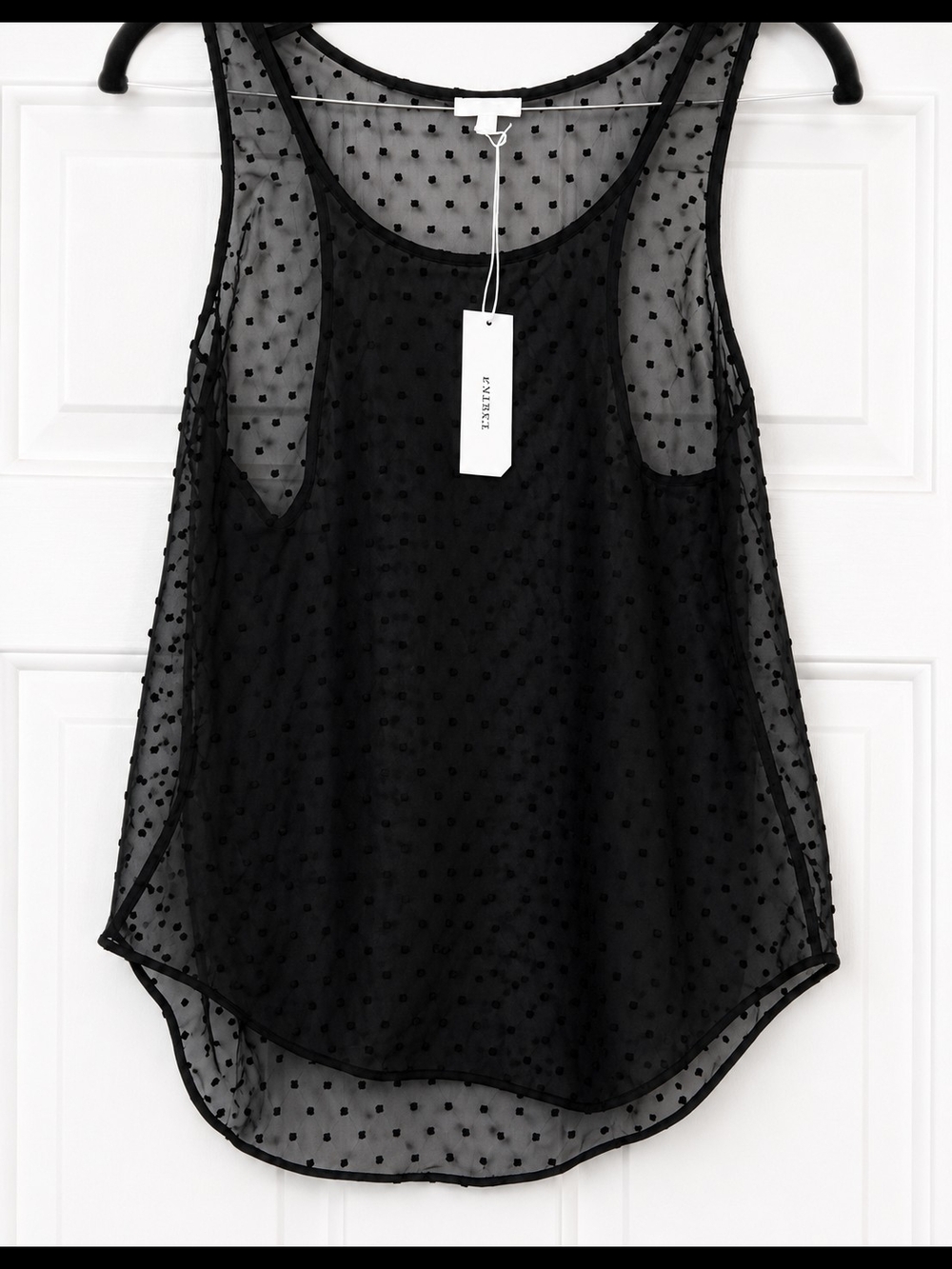 Black Swiss Dot Sheer Tank Top High Low Mesh Blouse Grunge Fairy Size Medium
